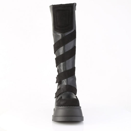 Demonia STOMP-228 Knee High Boot (Black Vegan Leather)