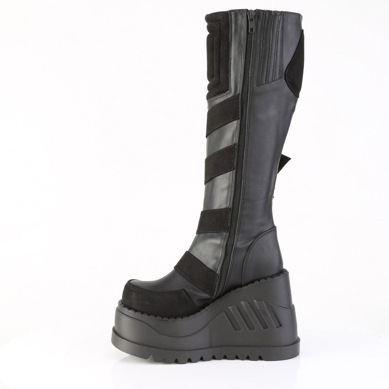 Demonia STOMP-228 Knee High Boot (Black Vegan Leather)