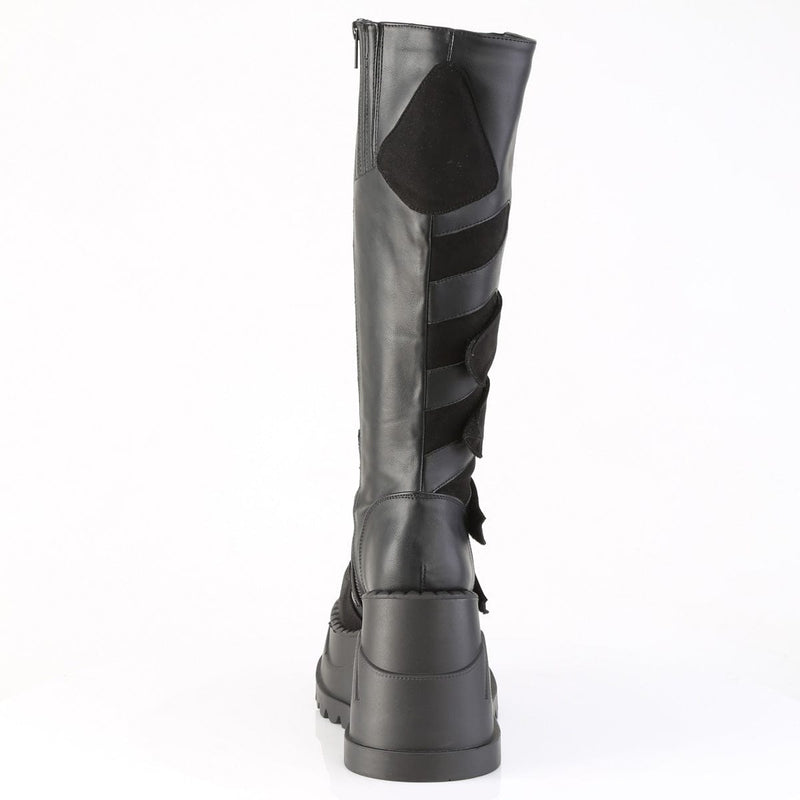 Demonia STOMP-228 Knee High Boot (Black Vegan Leather)