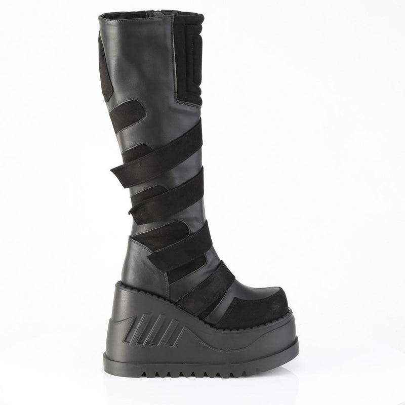 Demonia STOMP-228 Knee High Boot (Black Vegan Leather)