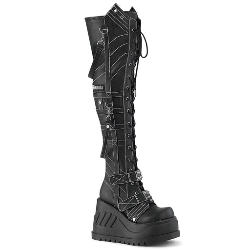Demonia STOMP-310 Knee High Boot (Black Vegan Leather)