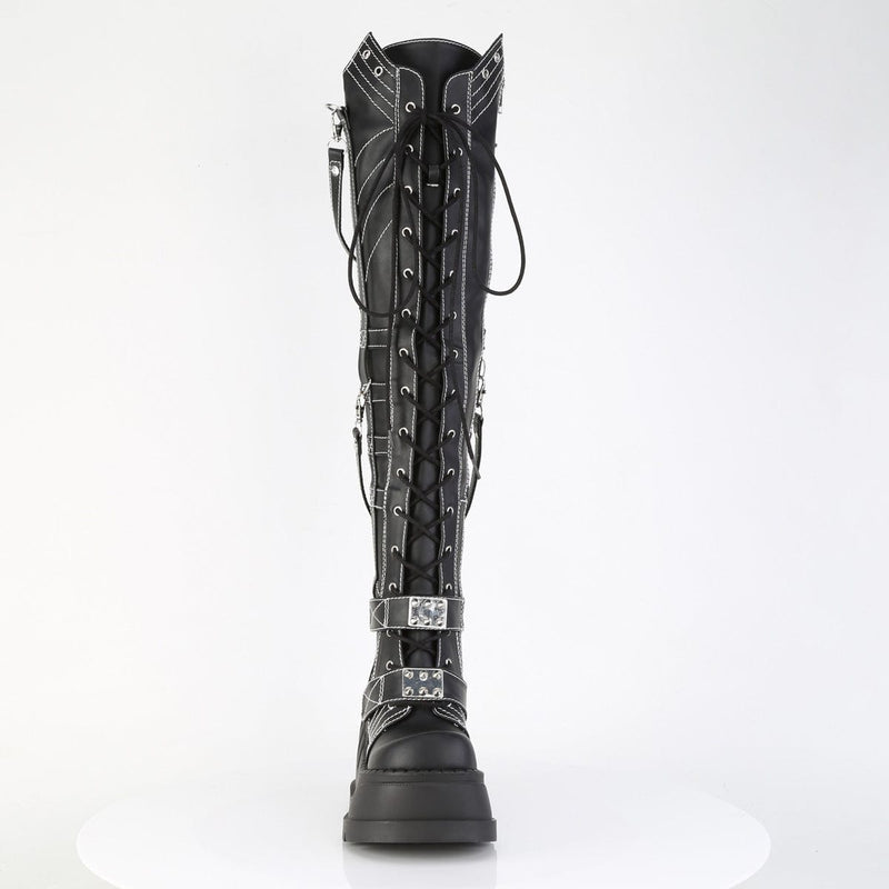 Demonia STOMP-310 Knee High Boot (Black Vegan Leather)