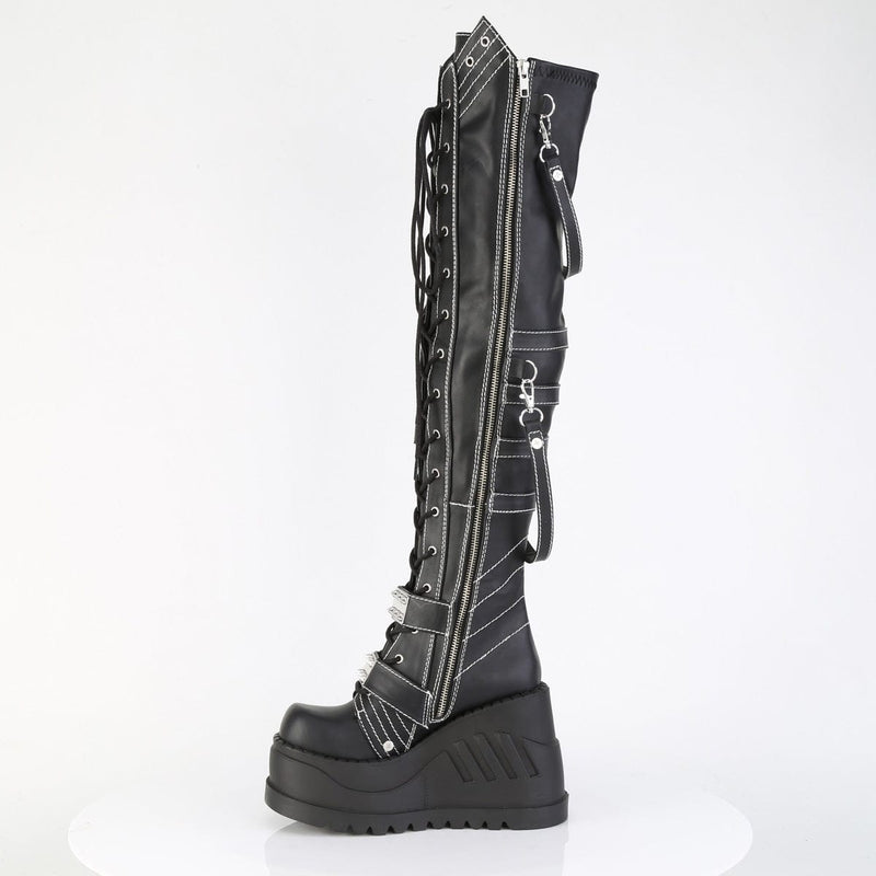 Demonia STOMP-310 Knee High Boot (Black Vegan Leather)