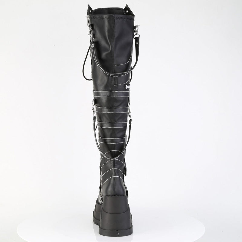 Demonia STOMP-310 Knee High Boot (Black Vegan Leather)