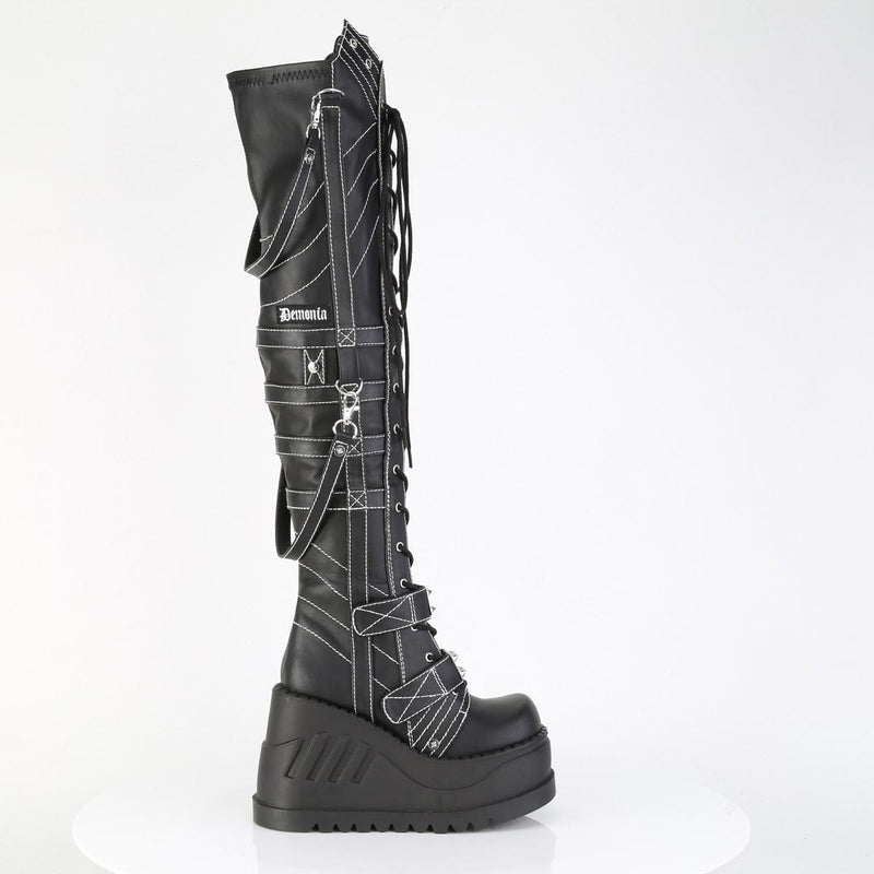 Demonia STOMP-310 Knee High Boot (Black Vegan Leather)