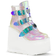 Demonia SWING-105 Ankle Boot (Pearl Iridescent Vegan Leather)