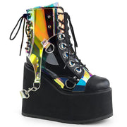 Demonia SWING-115 Ankle Boot (Black Vegan Leather-Patent-Magic Mirror TPU)