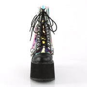 Demonia SWING-115 Ankle Boot (Black Vegan Leather-Patent-Magic Mirror TPU)