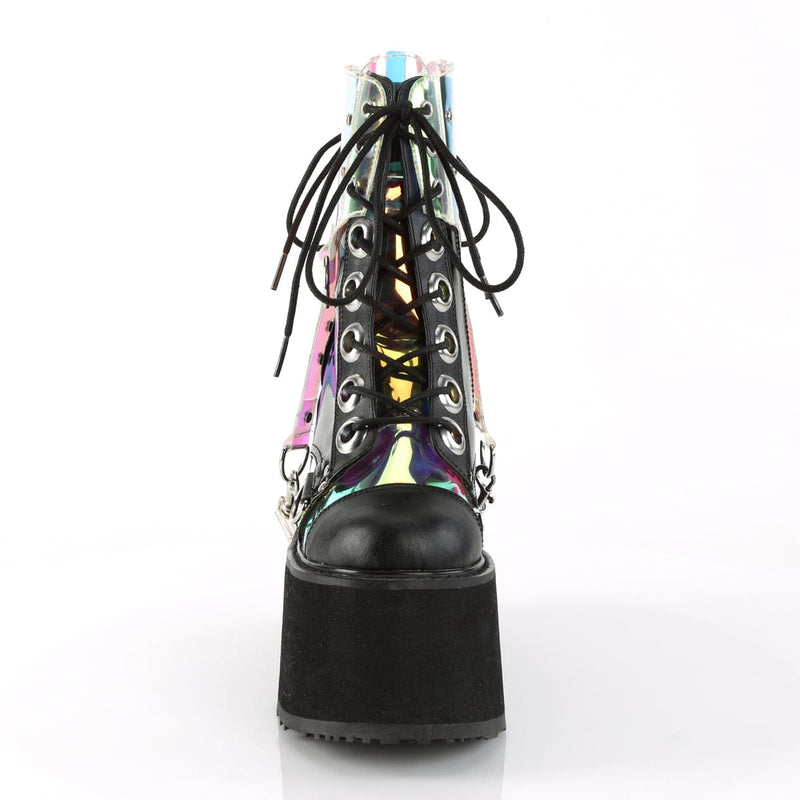 Demonia SWING-115 Ankle Boot (Black Vegan Leather-Patent-Magic Mirror TPU)