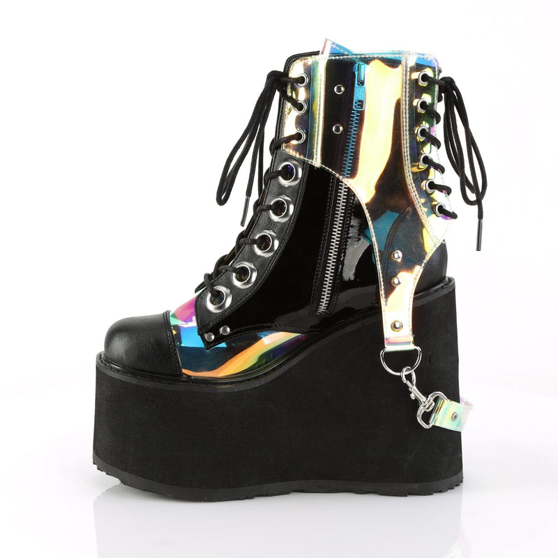 Demonia SWING-115 Ankle Boot (Black Vegan Leather-Patent-Magic Mirror TPU)