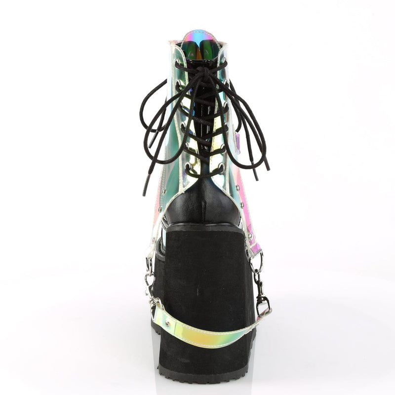 Demonia SWING-115 Ankle Boot (Black Vegan Leather-Patent-Magic Mirror TPU)