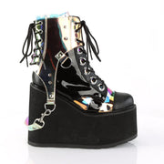 Demonia SWING-115 Ankle Boot (Black Vegan Leather-Patent-Magic Mirror TPU)
