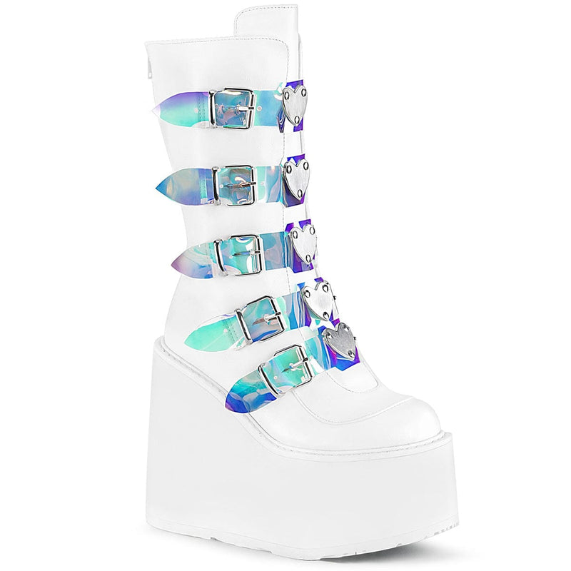 Demonia SWING-230 Mid-Calf Boot (White Vegan Leather)