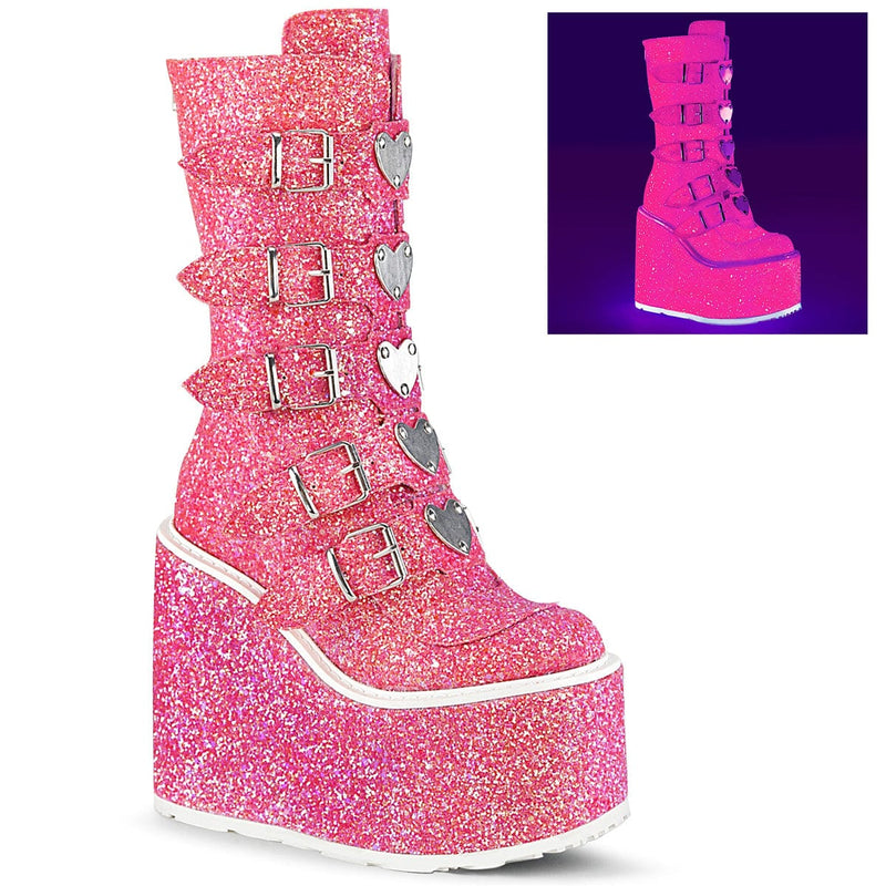 Demonia SWING-230G Mid-Calf Boot (Pink Glitter)