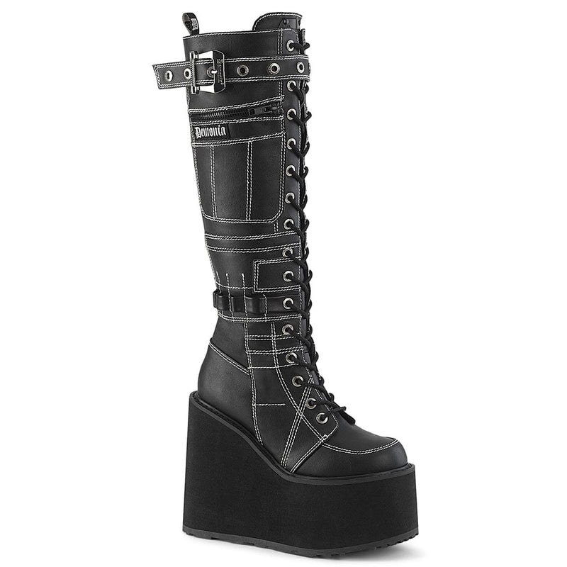 Demonia SWING-260 Knee High Boot (Black Vegan Leather)