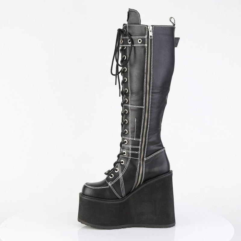 Demonia SWING-260 Knee High Boot (Black Vegan Leather)