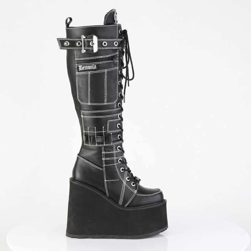 Demonia SWING-260 Knee High Boot (Black Vegan Leather)