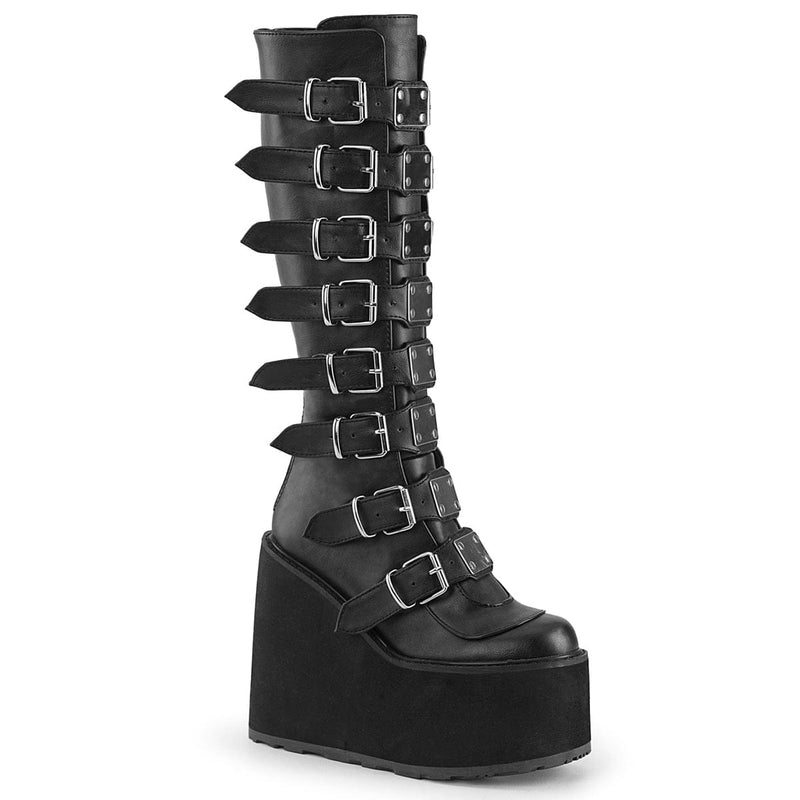 Demonia SWING-815 Knee High Boot (Black Vegan Leather)
