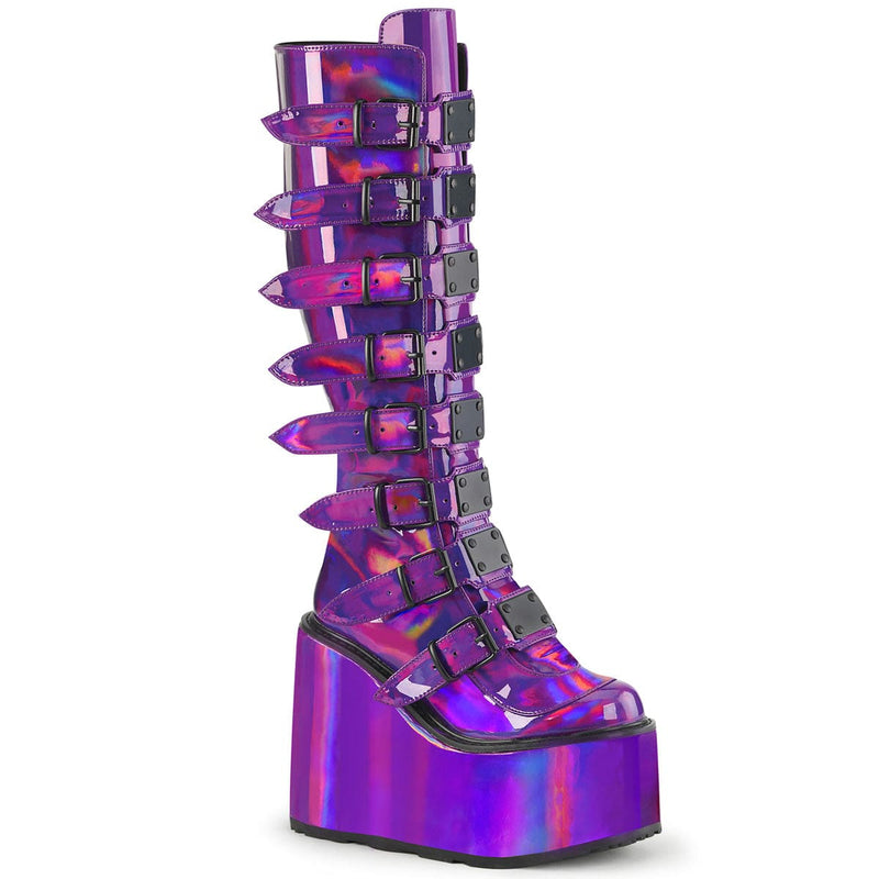 Demonia SWING-815 Knee High Boot (Purple Holographic Patent) 6