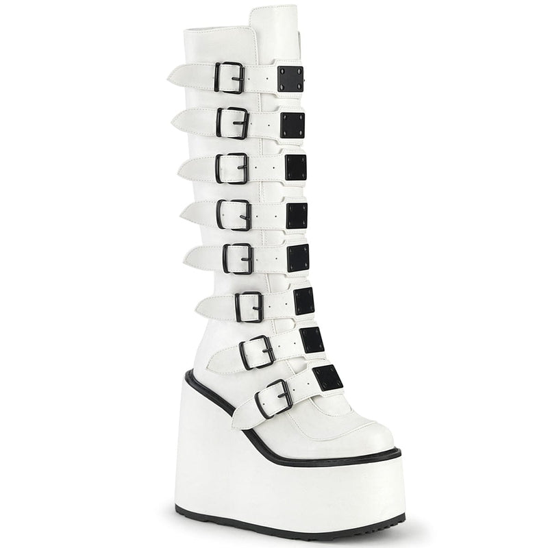 Demonia SWING-815 Knee High Boot (White Vegan Leather) 6