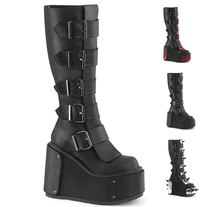 Demonia TRANSFORMER-800 Knee High Boot (Black Vegan Leather) 6