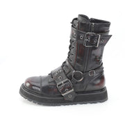 Demonia VALOR-220 Black-Burgundy Rub-Off Vegan Leather Mid-Calf Boot