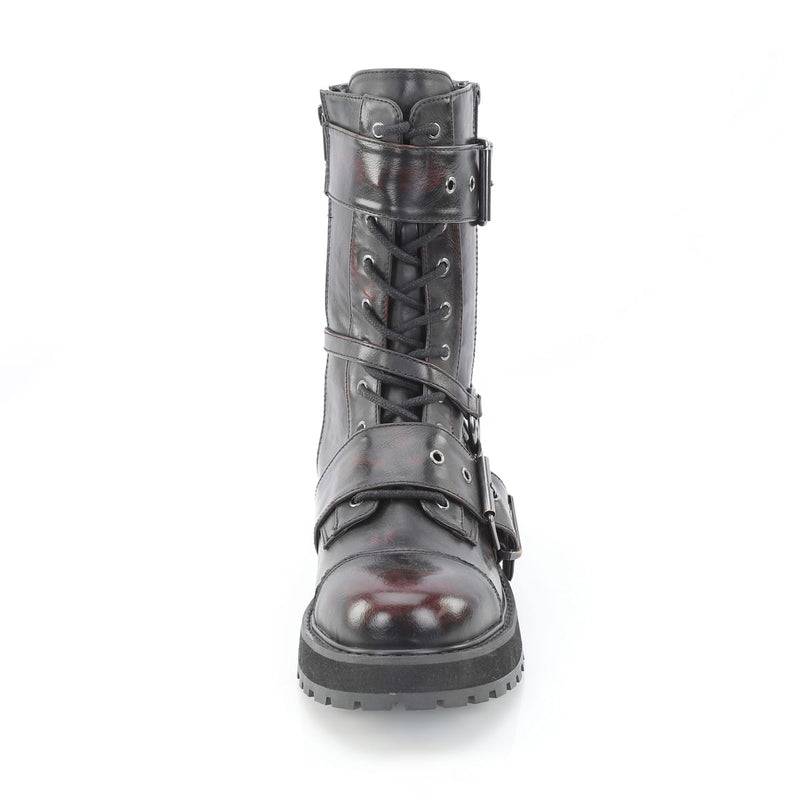 Demonia VALOR-220 Black-Burgundy Rub-Off Vegan Leather Mid-Calf Boot