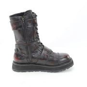 Demonia VALOR-220 Black-Burgundy Rub-Off Vegan Leather Mid-Calf Boot