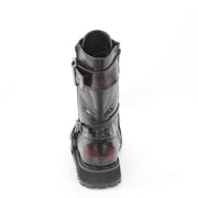 Demonia VALOR-220 Black-Burgundy Rub-Off Vegan Leather Mid-Calf Boot