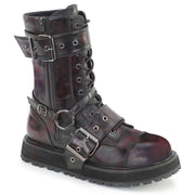 Demonia VALOR-220 Black-Burgundy Rub-Off Vegan Leather Mid-Calf Boot