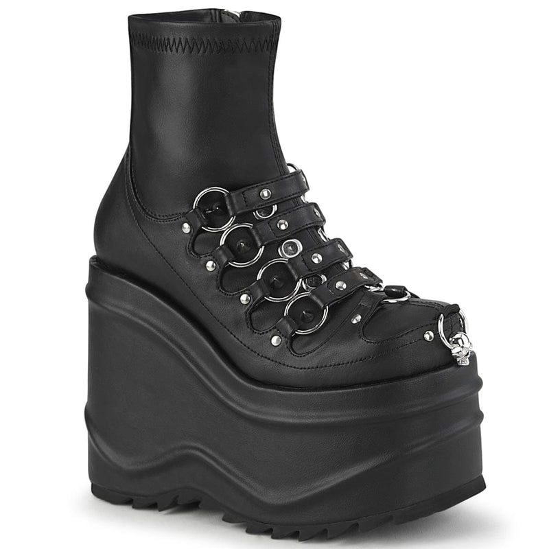 Demonia WAVE-110 Ankle Boot (Black Stretch Vegan Leather)