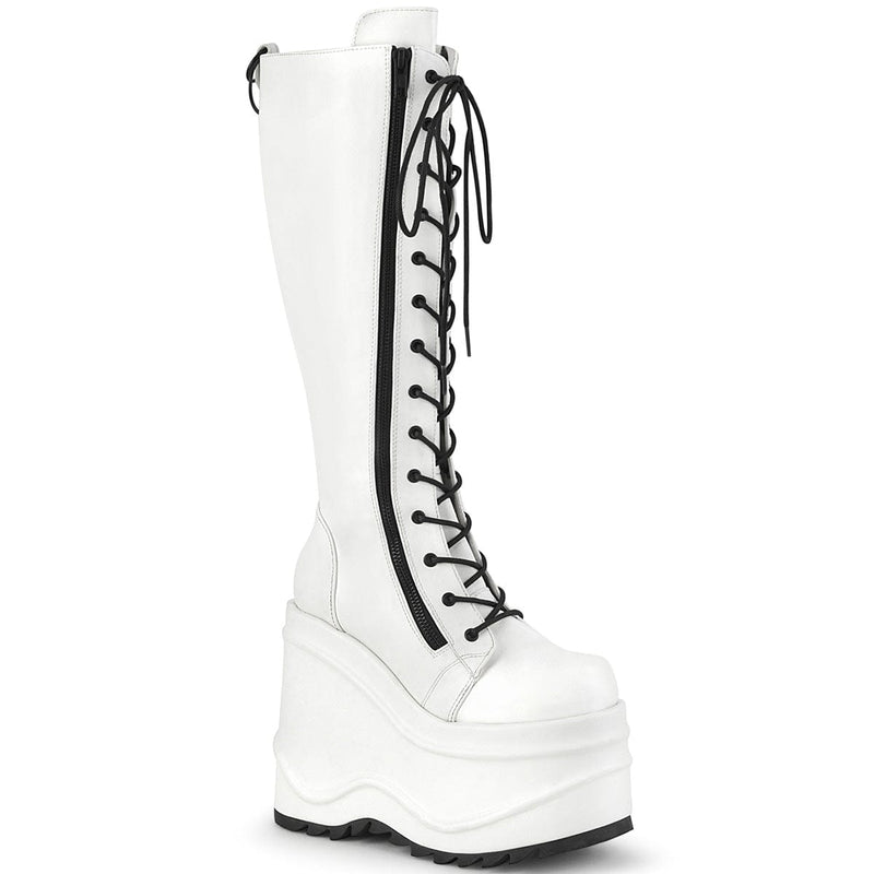 Demonia WAVE-200 Knee High Boot (White Vegan Leather)