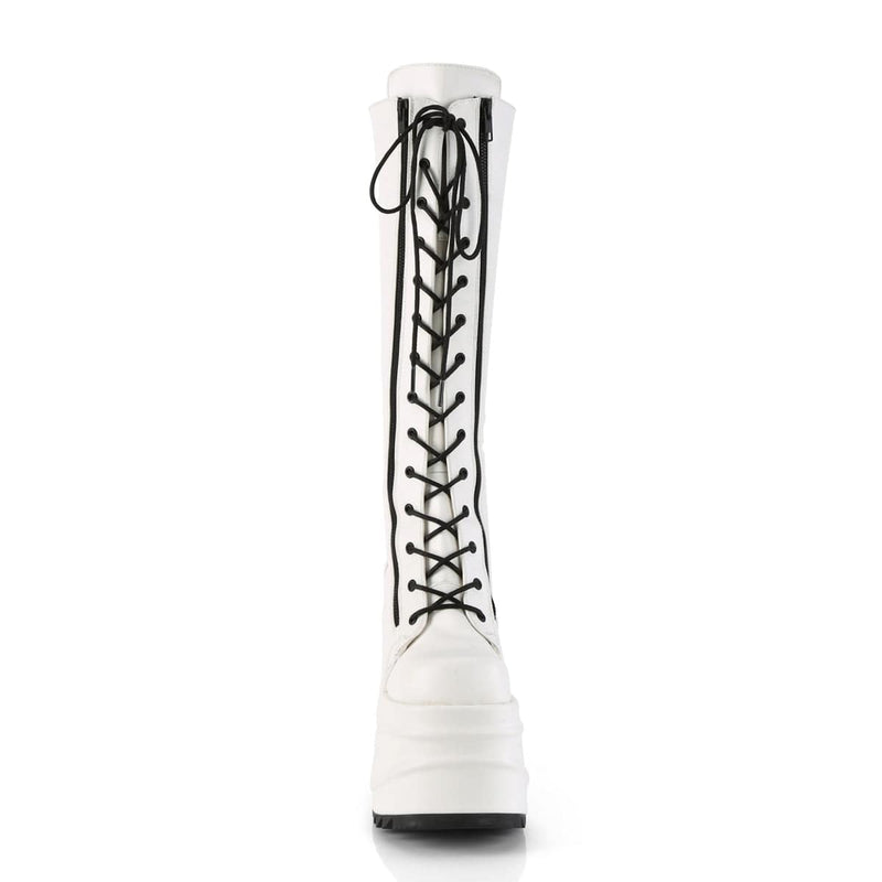 Demonia WAVE-200 Knee High Boot (White Vegan Leather)