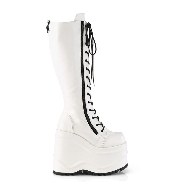 Demonia WAVE-200 Knee High Boot (White Vegan Leather)
