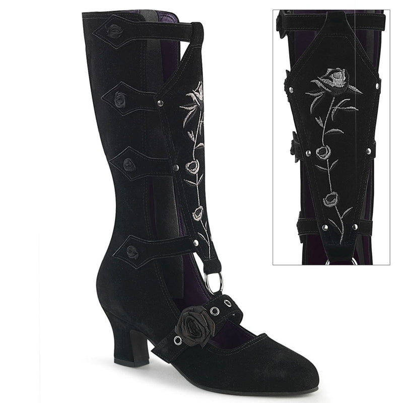 Demonia WHIMSY-118 Mid-Calf Boot (Black Vegan Suede) 6