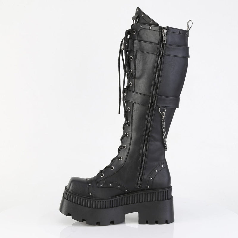 Demonia WRATH-205 Knee High Boot (Black Vegan Leather)