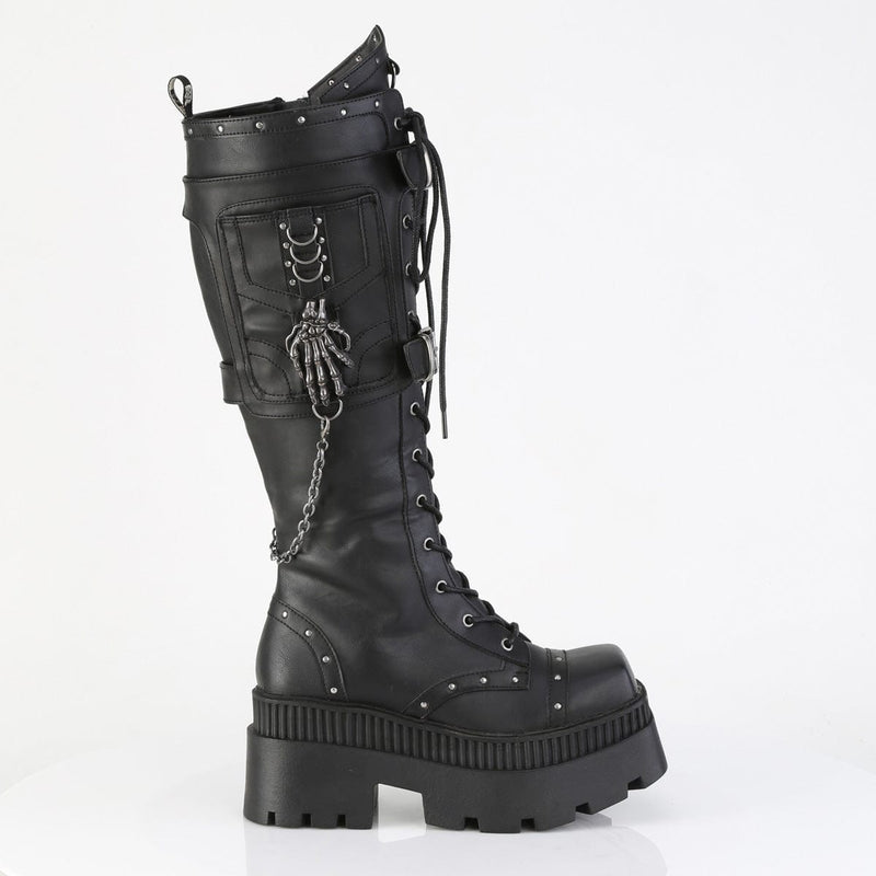 Demonia WRATH-205 Knee High Boot (Black Vegan Leather)