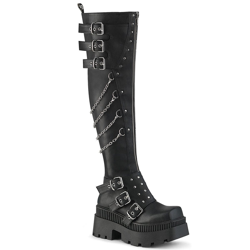 Demonia WRATH-310 Thigh High Boot (Black Vegan Leather)