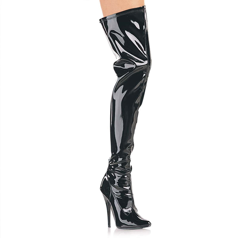 Devious DOMINA-3000 Thigh High Boot (Black Stretch Patent) 6