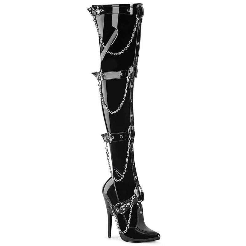 Devious DOMINA-3027 Thigh High Boot (Black Patent)