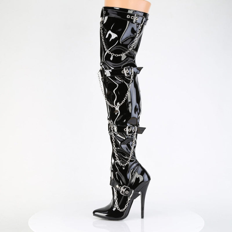 Devious DOMINA-3027 Thigh High Boot (Black Patent)
