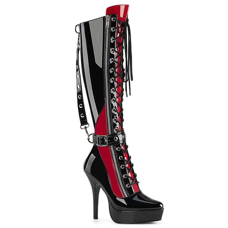 Devious INDULGE-2028 Knee High Boot (Black-Red Patent)