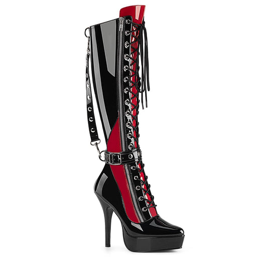 Devious INDULGE-2028 Knee High Boot (Black-Red Patent)