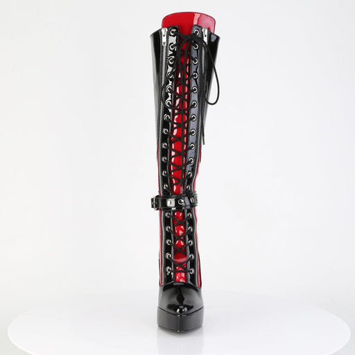 Devious INDULGE-2028 Knee High Boot (Black-Red Patent)
