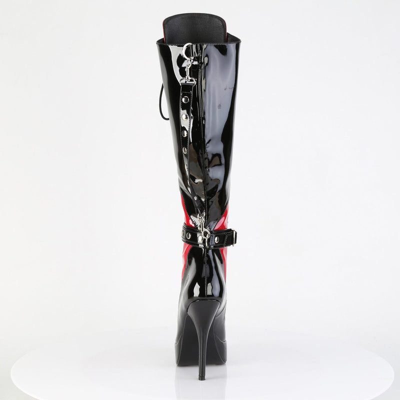 Devious INDULGE-2028 Knee High Boot (Black-Red Patent)