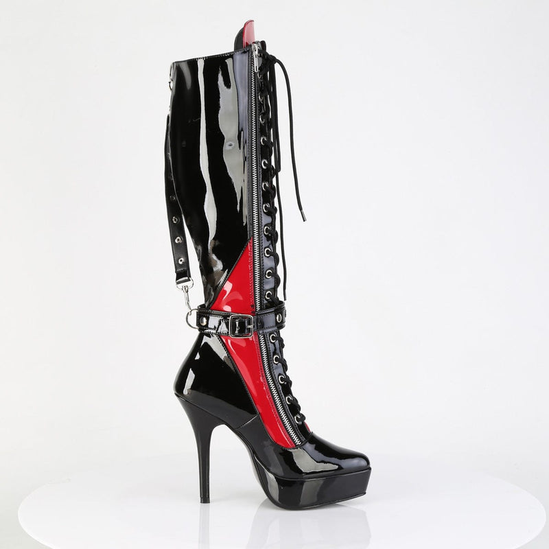 Devious INDULGE-2028 Knee High Boot (Black-Red Patent)