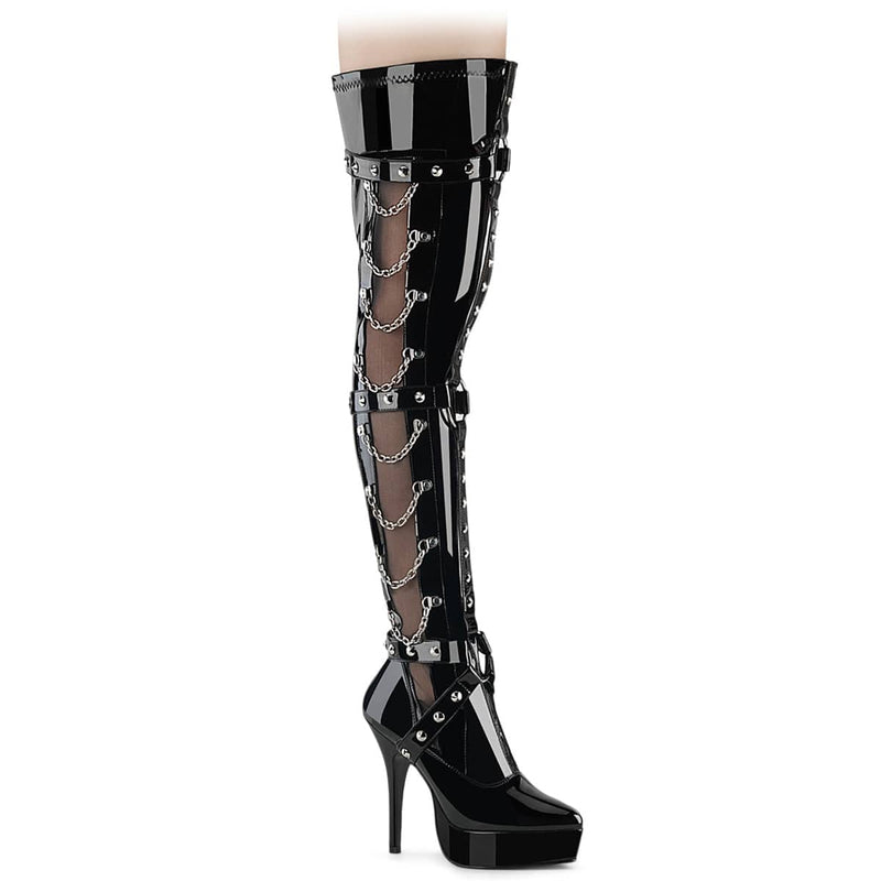 Devious INDULGE-3026 Thigh High Boot (Black Patent)