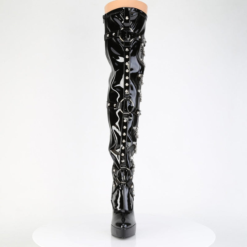 Devious INDULGE-3026 Thigh High Boot (Black Patent)