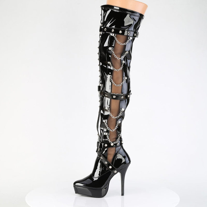 Devious INDULGE-3026 Thigh High Boot (Black Patent)