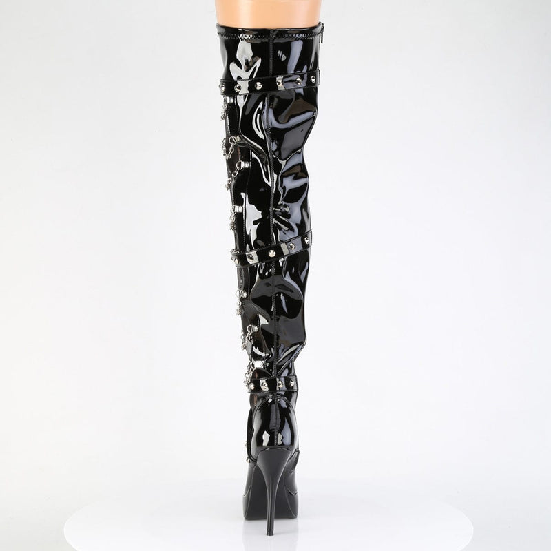 Devious INDULGE-3026 Thigh High Boot (Black Patent)